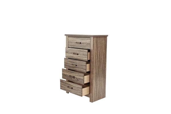 English Elm Natural Retro-Modern Wooden Dresser with Tapered Legs, Weathered Grey-Brown Finish & Black Grooves Natural 35 L x 20 W x 55 H B011P193967