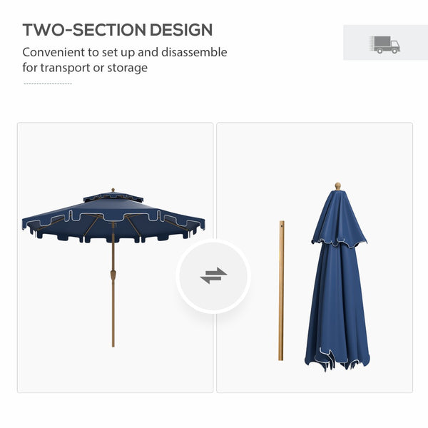English Elm Outsunny 9' Double-Top Patio Umbrella With Crank & Tilt - Stylish Outdoor Market Shade For Summer Fun W2225P217594-GIGA