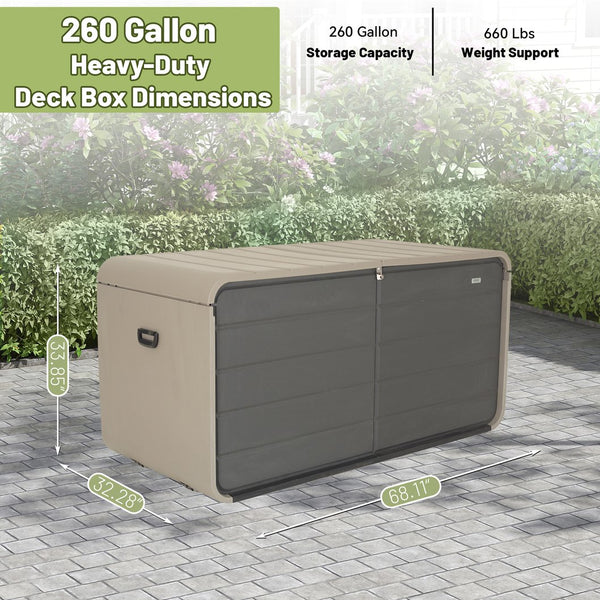 English Elm 260 Gallon Resin Deck Box with Wheels & Lock-Ready Latch, Waterproof, UV-Resistant Outdoor Storage Bench (Gray) W1859P325841