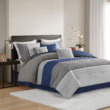 Greer Modern/Contemporary 7 Piece Color Block Stripe Comforter Set with Throw Pillows