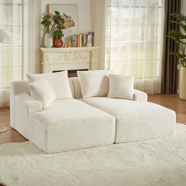 English Elm Compressible modern double chaise lounge with corduroy, spring padding comfort and no assembly required White W2339P278020