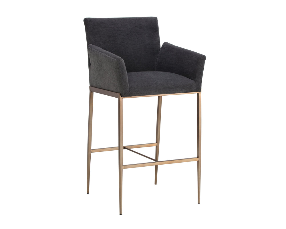 Sunpan Gesa Modern Barstool with Antique Brass Frame and Durable Performance Fabric for Elegant Dining Spaces Polo Club Kohl Grey