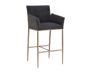 Sunpan Gesa Modern Barstool with Antique Brass Frame and Durable Performance Fabric for Elegant Dining Spaces Polo Club Kohl Grey