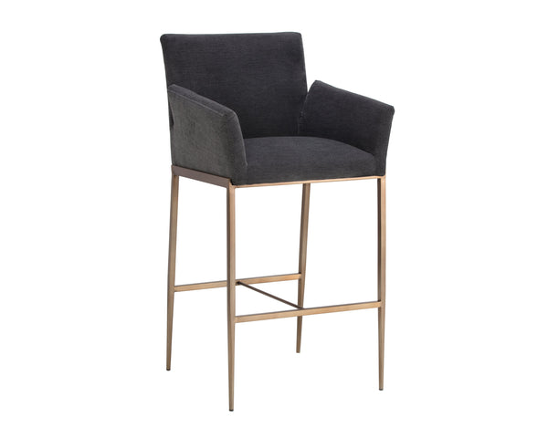 Sunpan Gesa Modern Barstool with Antique Brass Frame and Durable Performance Fabric for Elegant Dining Spaces Polo Club Kohl Grey
