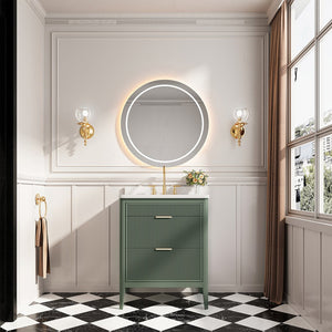 English Elm Fully Assembled 30'' Green Bathroom Vanity With Solid Wood & Engineered Marble Top - Elegant Storage Solution W1826P308974