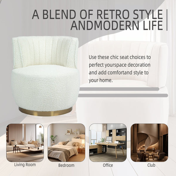 English Elm 360 Cozy Swivel Barrel Chair in Teddy Fabric, 360° Rotating Accent Armchair with Foam Seat, 300lb Capacity W395P232985