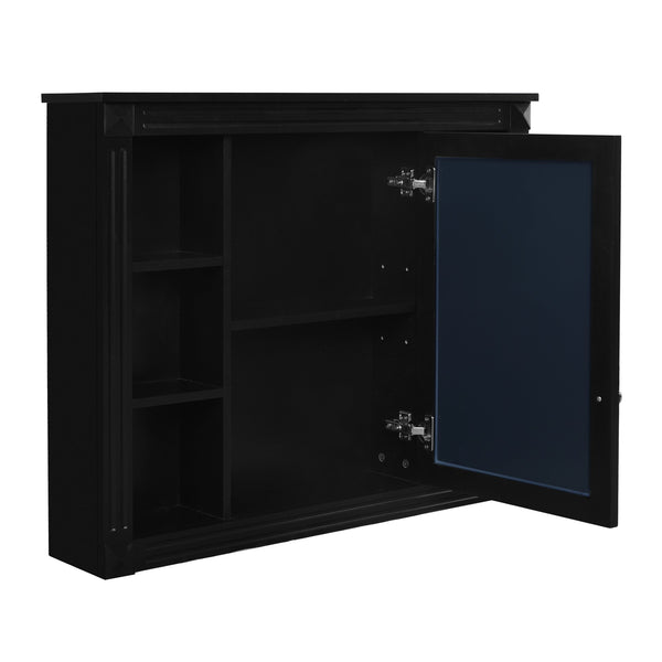 English Elm 35'' Modern Wall Medicine Cabinet with Mirror, Black MDF Storage, Soft-Close Hinges, Towel Rod, Adjustable Shelves N710P197128B