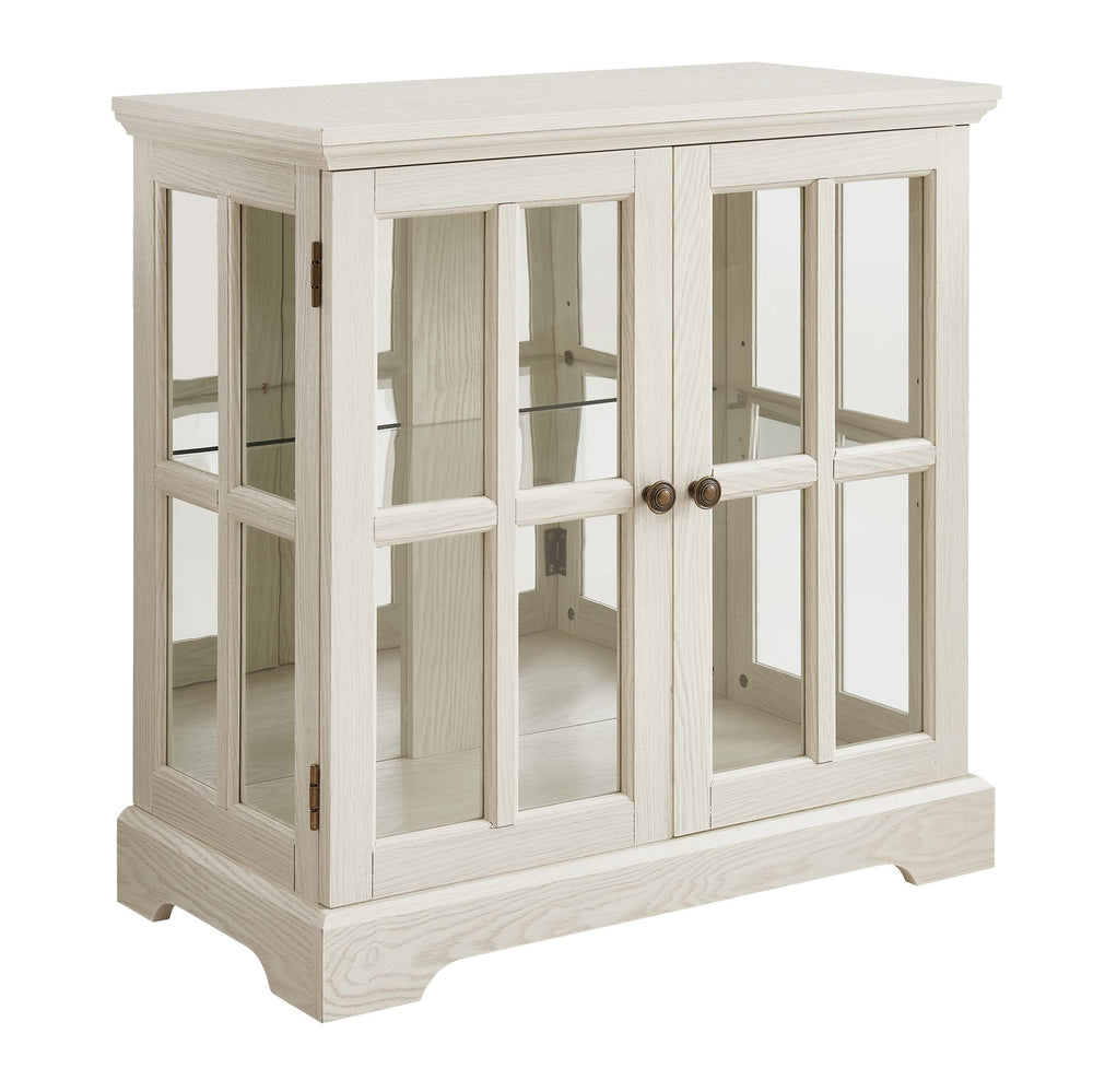 English Elm Led Curio Display Cabinet - Elegant Antique White Showcase With Adjustable Shelves & Bluetooth Lighting W1758P387892