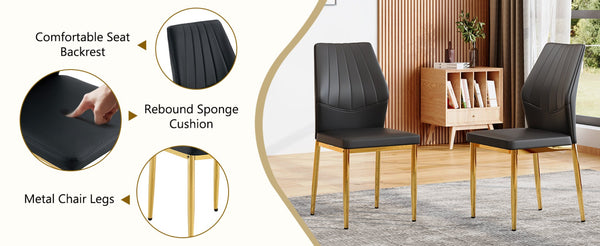 English Elm Table and Chair Set Marble Glass Top Gold Legs Modern 5 Piece Dining for Small Spaces White+Gold W1151S04636