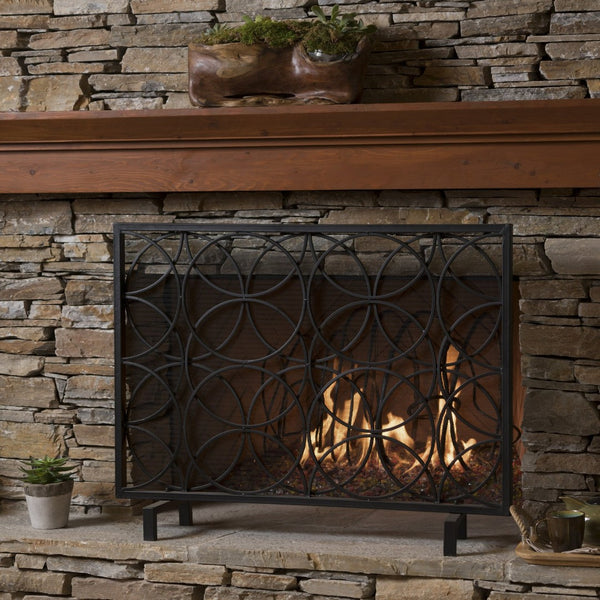 English Elm Fire Screen Handcrafted Iron Geometric Mesh Spark Guard for Modern Living Rooms 61125.00BLK