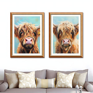 English Elm Set Of 2 Highland Cow Framed Canvas Prints – Rustic Farmhouse Wall Art For Living Rooms & Bedrooms T3976P383235-GIGA