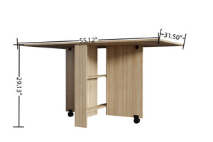 English Elm DFW Folding Dining Table with 2 Wheels, 2-Tier Storage Shelves, Space-Saving Pear Wood Design W2301P208432