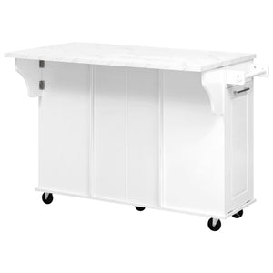 English Elm K&K Vintage Convex Kitchen Island Cart with Faux Marble Top, Tilt Trash, Pull-Out Organizer, Wheels White N707P299008W