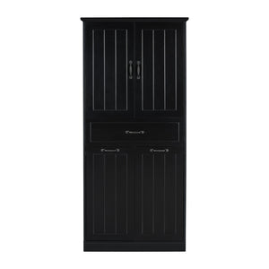 English Elm Christopher Knight Home® - Bathroom Storage Cabinet with Doors Drawer & Dual Laundry Baskets, MDF Build, Adjustable Shelf, Anti-Tip Device Black N759P243350B