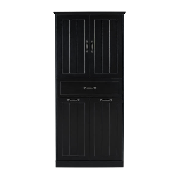 English Elm Christopher Knight Home® - Bathroom Storage Cabinet with Doors Drawer & Dual Laundry Baskets, MDF Build, Adjustable Shelf, Anti-Tip Device Black N759P243350B
