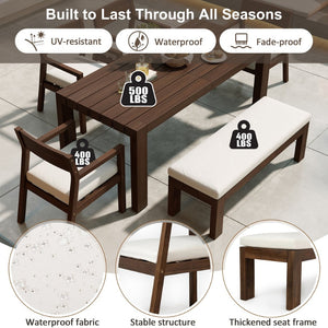 English Elm Trexm Outdoor Acacia Wood Dining Set Seats Six with Umbrella Hole and Cushioned Bench Beige,Mocha TM000028AAP