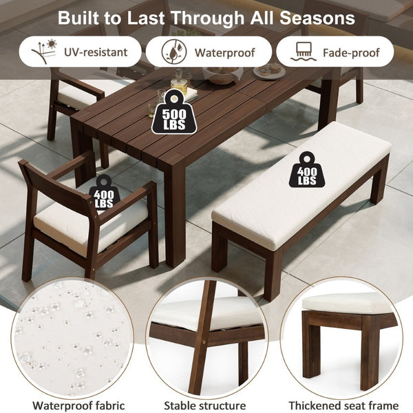 English Elm Trexm Outdoor Acacia Wood Dining Set Seats Six with Umbrella Hole and Cushioned Bench Beige,Mocha TM000028AAP