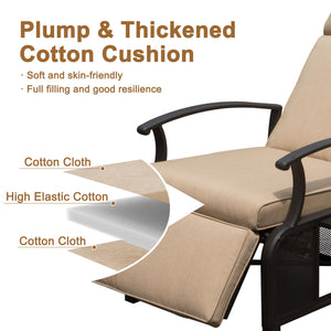 English Elm Adjustable Patio Recliner Chair with Flip Side Table, Ergonomic Cushions, Heavy-Duty Steel, 350lb Support Beige W1859P196335