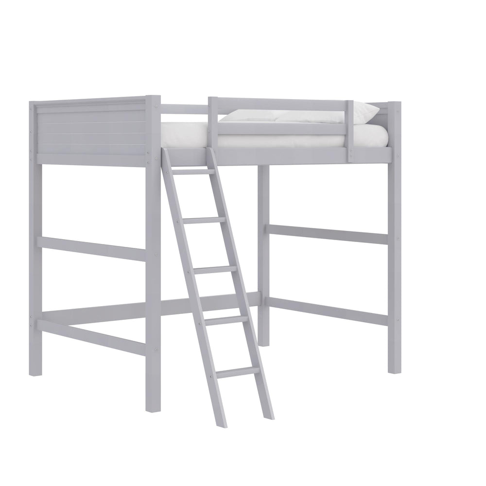 English Elm Denver Full Size Loft Bed with Ladder & Guardrails, Gray Wood Space-Saving Design for Kids Rooms B2733P384490