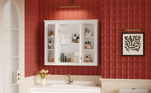 English Elm 36'' Wall Mounted Bathroom Cabinet White Wood Soft Close Double Door Storage N710P358584K