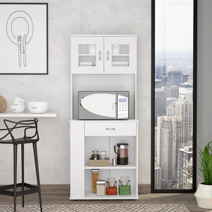 English Elm Poole Pantry Cabinet White with Microwave Countertop, Drawer, 3 Side Shelves & Adjustable Legs B128P148963