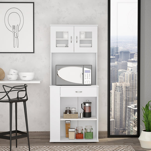 English Elm Poole Pantry Cabinet White with Microwave Countertop, Drawer, 3 Side Shelves & Adjustable Legs B128P148963