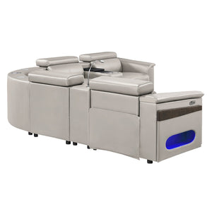 English Elm Nova Tech Sectional with Led Bar Bluetooth Speakers Power Recliners and Freezer Console Gray B009S02168