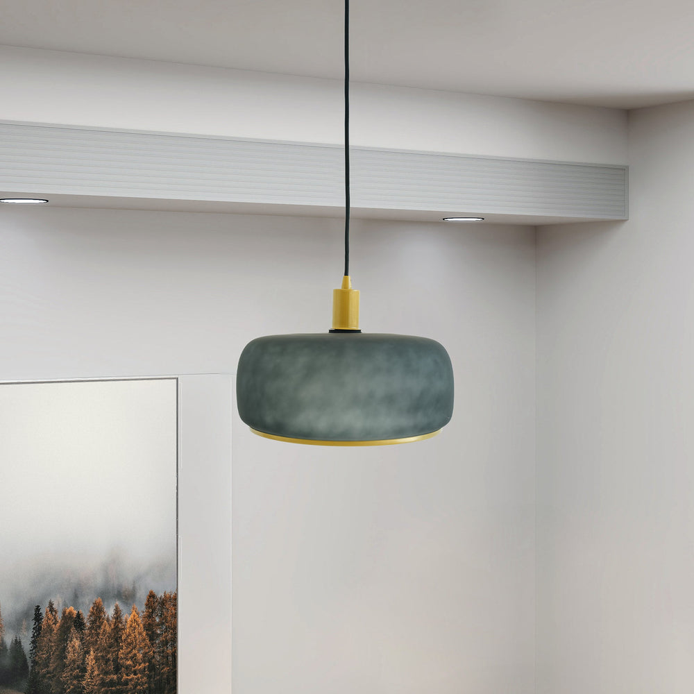 English Elm Ashcroft Furniture - Dune Black-Sprayed Glass Pendant Lamp with Gold Accents, Green Hue, Mid-Century Warm Glow, E26-ready B183P301074