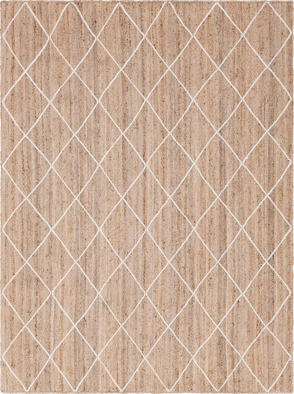 Unique Loom Braided Jute Trellis Hand Braided Solid Rug White, Ivory 9' 0" x 12' 2"