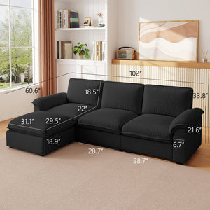 English Elm Cloud Sectional Sofa with Movable Chaise Soft Chenille Upholstery for Modern Living Rooms Black W1359S00065