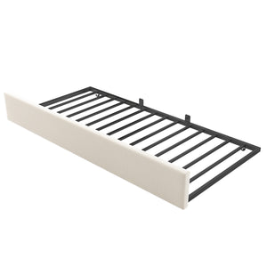 English Elm Upholstered Twin Daybed with Pull-Out Trundle, Velvet Upholstery, Metal Slatted Frame, 300lb Capacity Beige AA20362122B