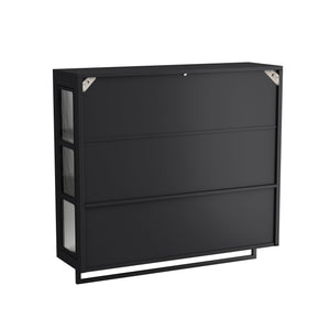 English Elm Bathroom Wall Cabinet with 3 Doors and Glass Panel, MDF Storage Cabinet with Towel Bar, Modern 35.6"L x 10.2"W x 32.5"H Black W757P329724