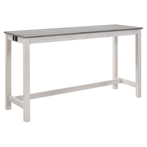 English Elm 4 Rustic Bar Table Set with Built-In Power, USB & Type-C, Water-Resistant Wood Grain Top, 59" L x 35.5" H Grey+White W1998P324488