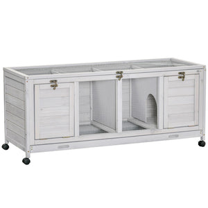 English Elm Pawhut Wooden Rabbit Hutch on Wheels with Removable Tray and Openable Roof Indoor W2225P173746