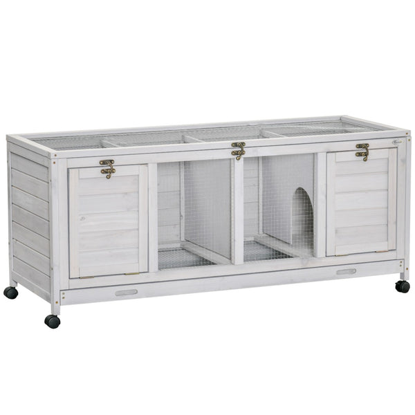 English Elm Pawhut Wooden Rabbit Hutch on Wheels with Removable Tray and Openable Roof Indoor W2225P173746