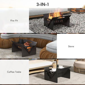 English Elm Outsunny Collapsible Steel Fire Pit Stove and Table for Camping Backyard Patio Use W2225P174299