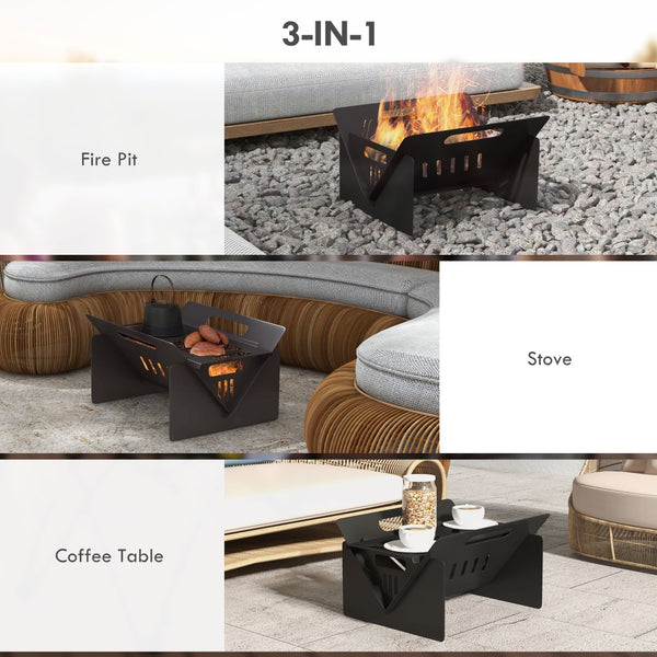 English Elm Outsunny Collapsible Steel Fire Pit Stove and Table for Camping Backyard Patio Use W2225P174299