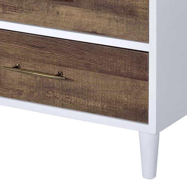 English Elm Lurel 3-Drawer Accent Table in White & Weathered Oak Finish – Storage Nightstand with Tapered Legs B2726P288770