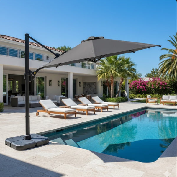 English Elm 10 Ft Square Cantilever Patio Umbrella Upf 50 Offset Canopy with 360 Rotation Gray B082P454953
