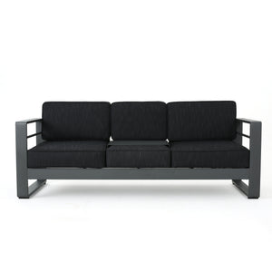 English Elm Christopher Knight Home® - CAPE modern 3-seater outdoor sofa with aluminum frame, convertible tray table, water-resistant cushions DARK GREY 58981.00CUSGRY