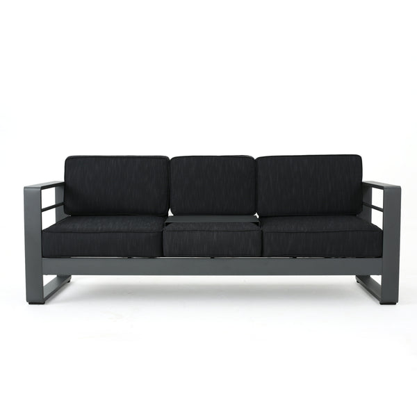 English Elm Christopher Knight Home® - CAPE modern 3-seater outdoor sofa with aluminum frame, convertible tray table, water-resistant cushions DARK GREY 58981.00CUSGRY