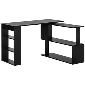 English Elm L Shaped Corner Desk with Rotating Joint Bookcase and S Shelf for Home Office Black T3971P433606