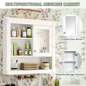 English Elm 32'' Bathroom Wall Cabinet Mirror — 32-inch Wall-Mounted Medicine Cabinet with Adjustable Shelves for Streamlined Bathroom Storage and Stylish Organization White N710P254922K