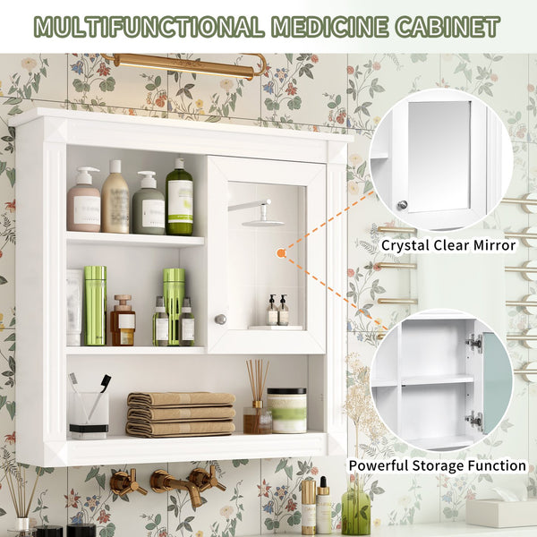 English Elm 32'' Bathroom Wall Cabinet Mirror — 32-inch Wall-Mounted Medicine Cabinet with Adjustable Shelves for Streamlined Bathroom Storage and Stylish Organization White N710P254922K