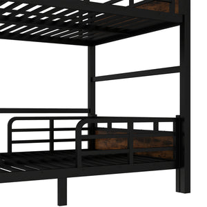 English Elm Full Metal Bunk Bed - Versatile Full-Over-Full Design With Vintage Wood Finish & Safety Fence W1580S00226