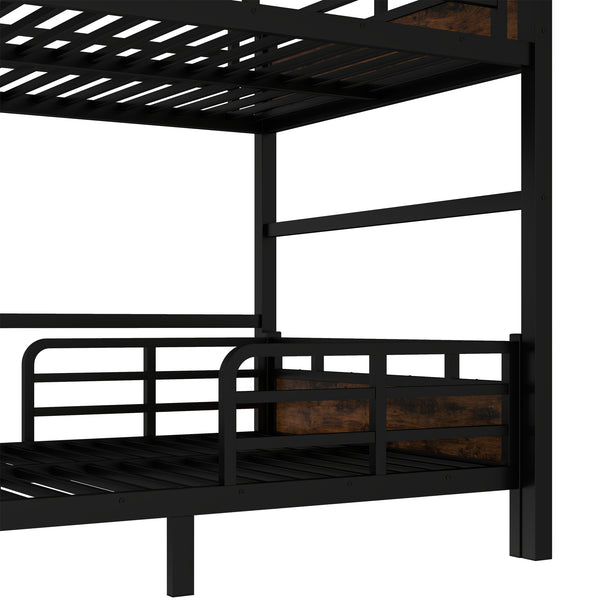 English Elm Full Metal Bunk Bed - Versatile Full-Over-Full Design With Vintage Wood Finish & Safety Fence W1580S00226