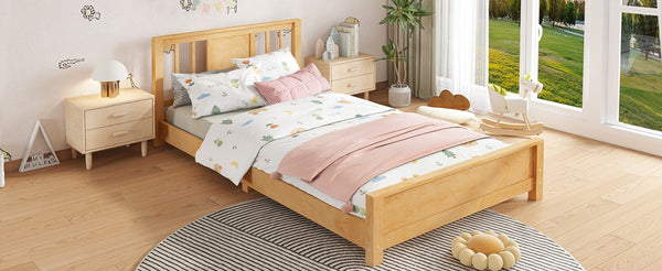 English Elm Twin Low Profile Floor Bed with Guardrails Pine Wood Frame Minimalist Bedroom Natural W1580P438799
