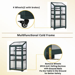 English Elm Topmax Fir Wood Portable Greenhouse with Polycarbonate Panels Adjustable Shelves and Casters N717P221494F