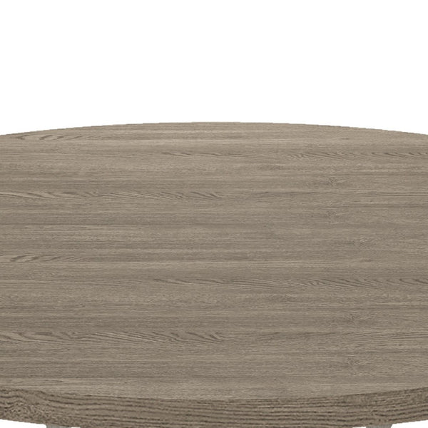 English Elm Taranto Round Pedestal Dining Set Seats Four with Distressed Wood and Linen Chairs B2749S00307