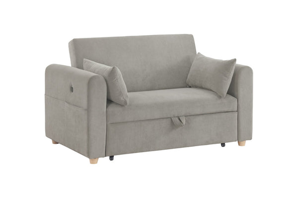 English Elm Mireille Corduroy Convertible Sleeper Loveseat with Usb Charging and Storage Pockets Gray B2749P413229